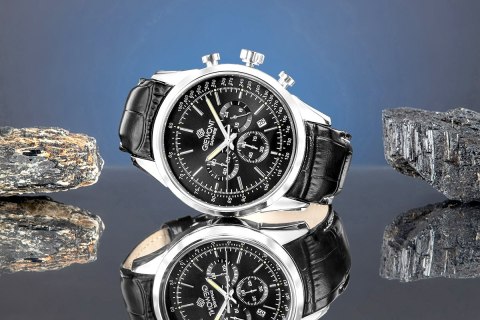 Zegarek Męski Giewont Chronograph Sapphire Srebrno Czarny GW7650-A2
