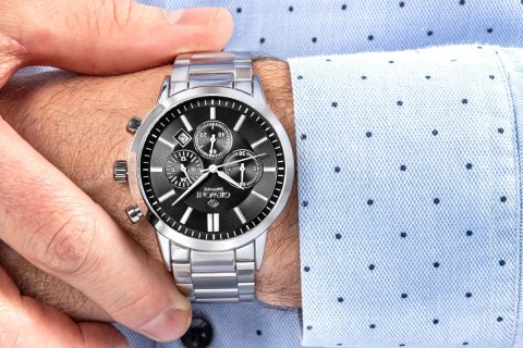Zegarek Męski Giewont Chronograph Sapphire Srebrno Czarny GW8510-B1