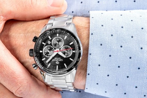 Zegarek Męski Giewont Chronograph Sapphire Srebrno Czarny GW9140-B1