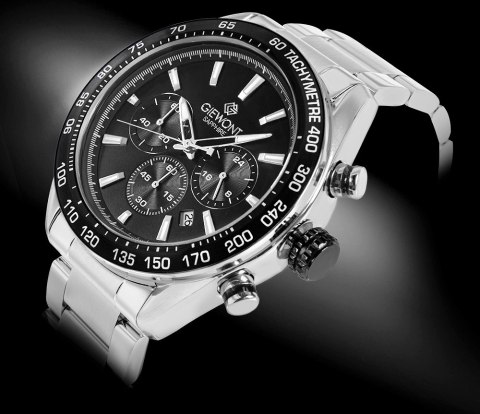 Zegarek Męski Giewont Chronograph Sapphire Srebrno Czarny GW9580-B1