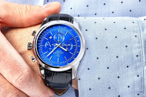 Zegarek Męski Giewont Chronograph Sapphire Srebrno Niebieski GW7650-A3