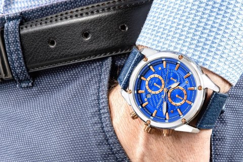 Zegarek Męski Giewont Chronograph Sapphire Srebrno Niebieski GW8810-A2